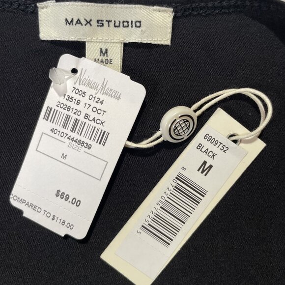 Max Studio Black Long Sleeve Bodycon Draped Midi Dress Size M - Picture 14 of 16